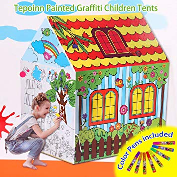 Play Tent Princess Tent Painted Graffiti Children Tents for Developing Children's Imagination, Toys Organizer,...